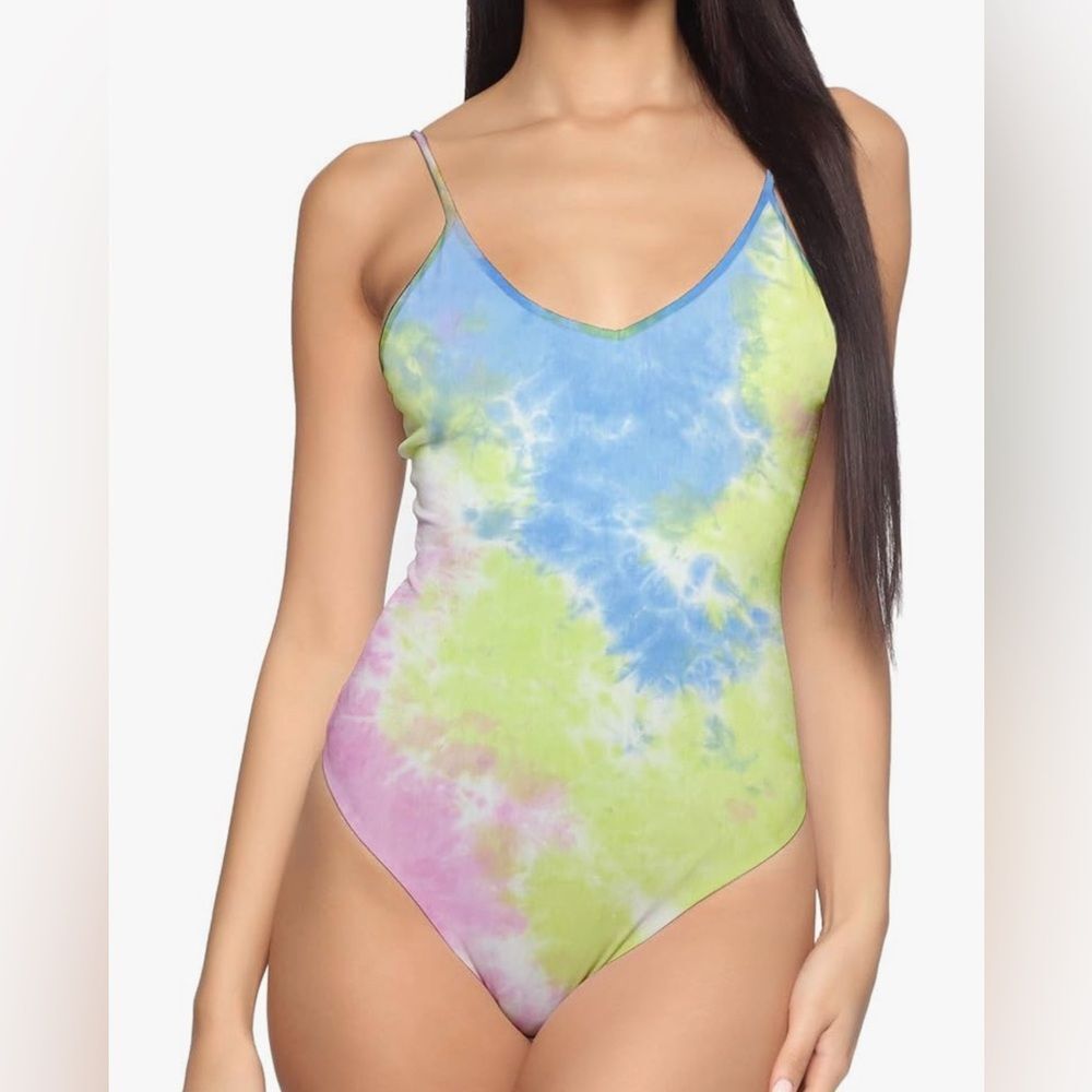 Women’s Bodysuit - V-Neck, Backless, Cami, Spaghetti Strap - Tie Dye - L - NWT